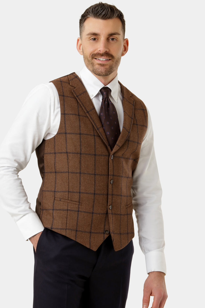 Brun tweed broken suit med vest